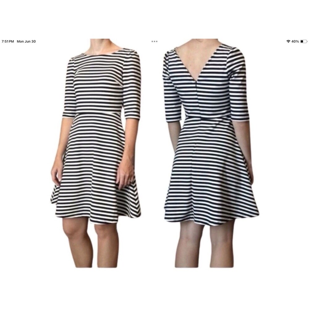 Pixley Dress Medium Kathy Striped Fit‎ & Flare Black Cream Skater Black White